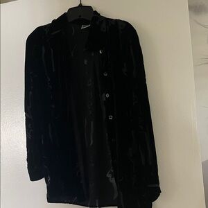 Chico's Elegant Black Velvet and silk burnout button down top. Size 0.